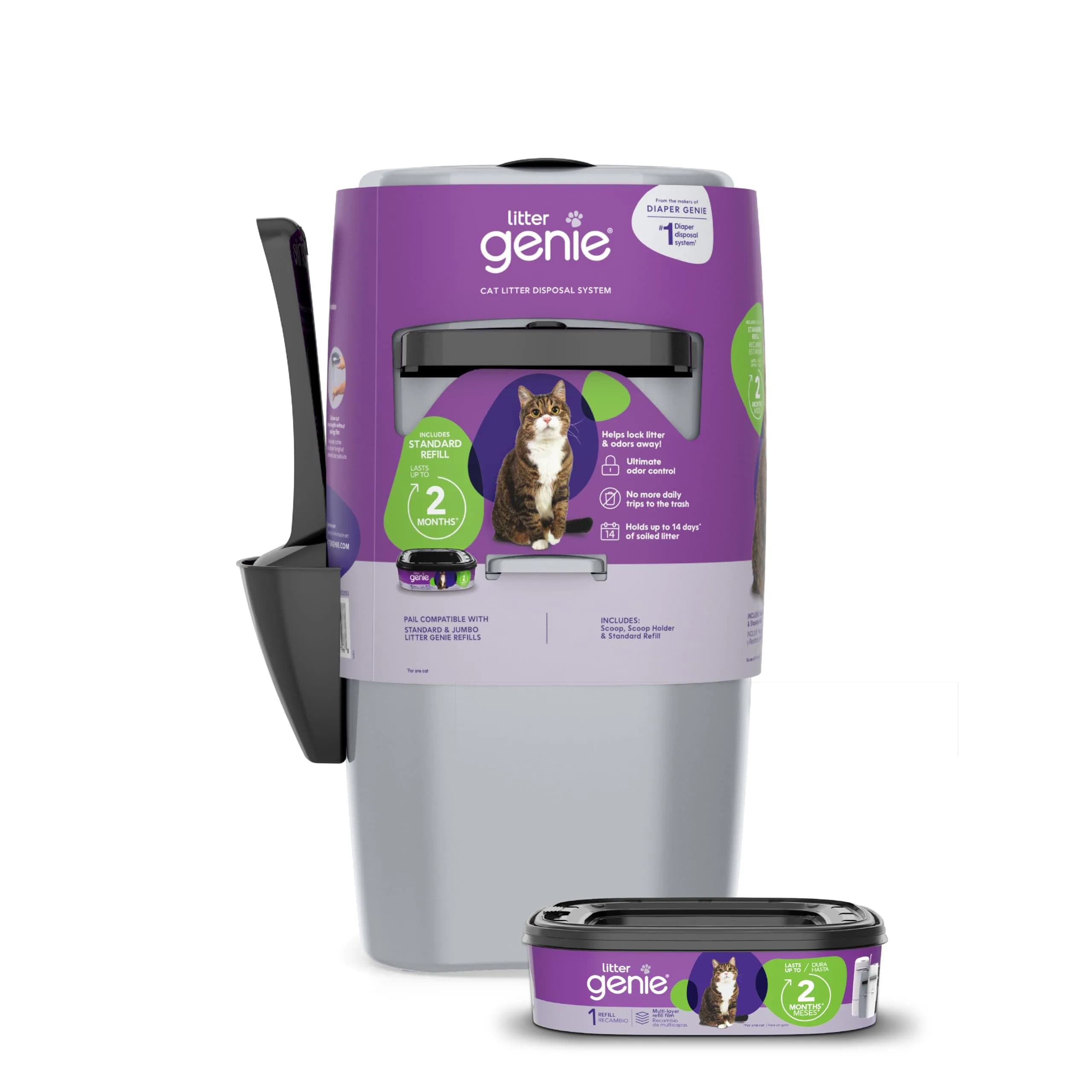 Litter Genie Standard Cat Litter Disposal Pail with 14 ft Refill | Odor Control & Easy Use - main product image