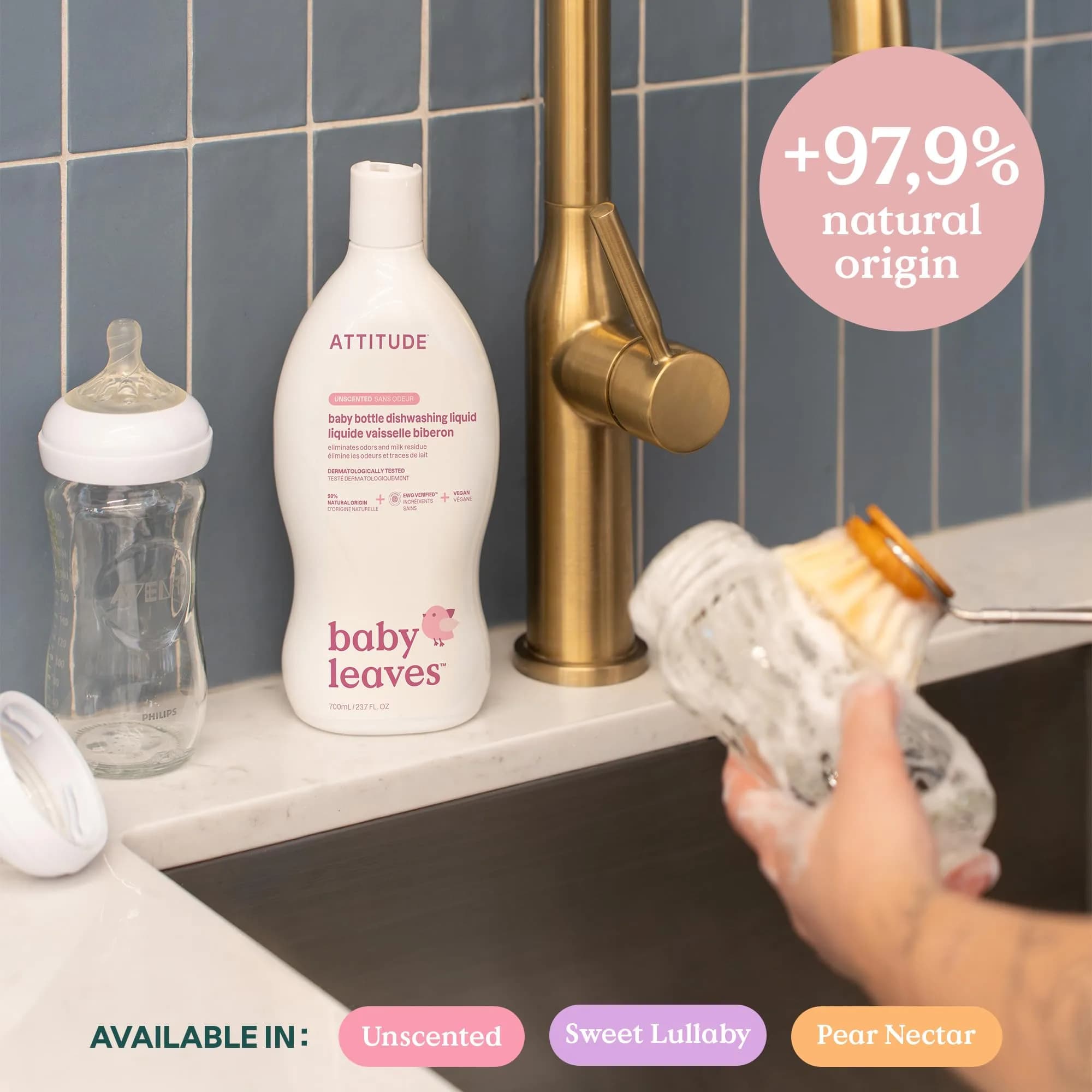 ATTITUDE Baby Bottle & Dish Soap Pear Nectar 700ml (23.7 Fl Oz) | EWG Verified Cleaner for Indian Kitchens - view 3