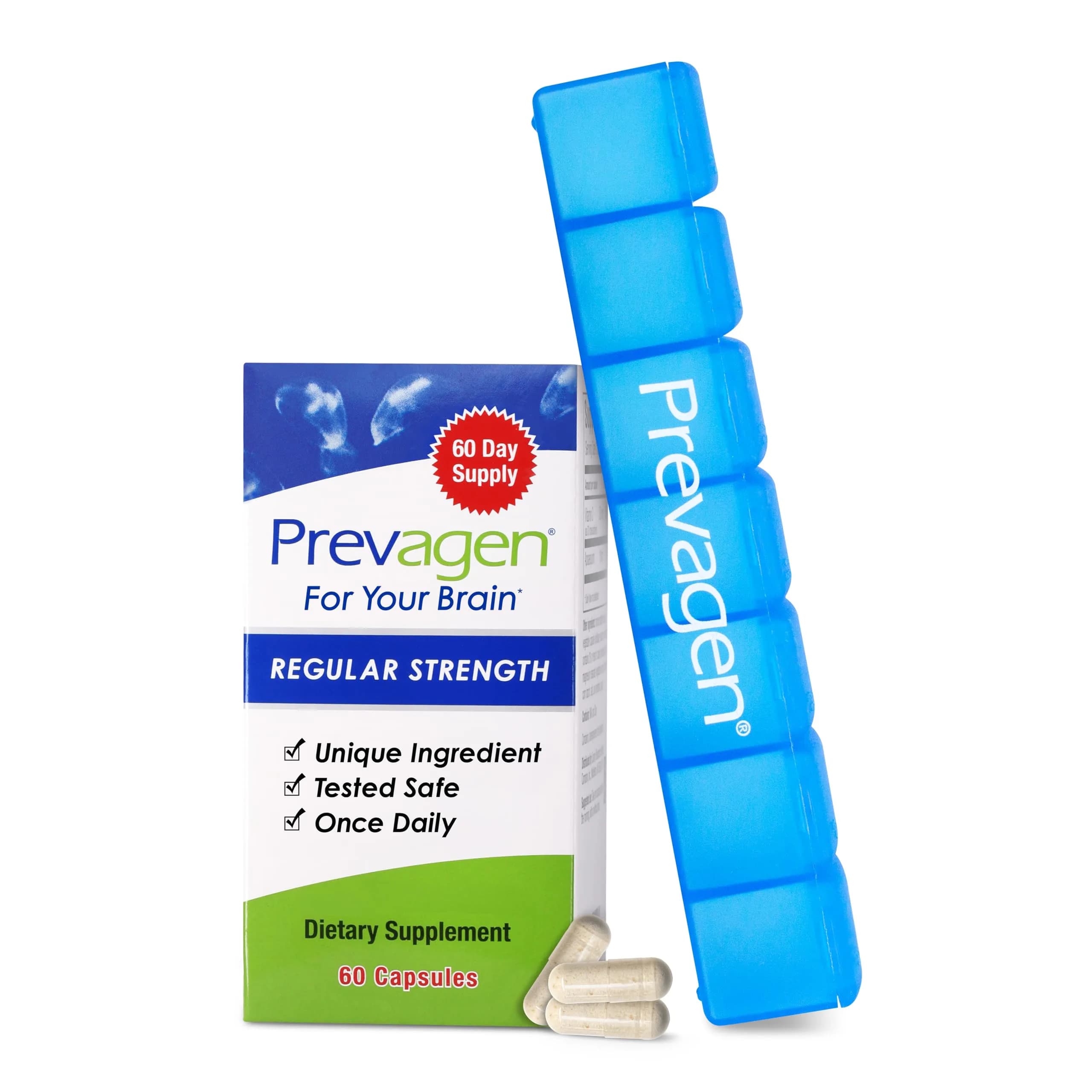 Prevagen Regular Strength with 7-Day Pill Minder, 60 Capsules | Brain Support Supplement with Apoaequorin