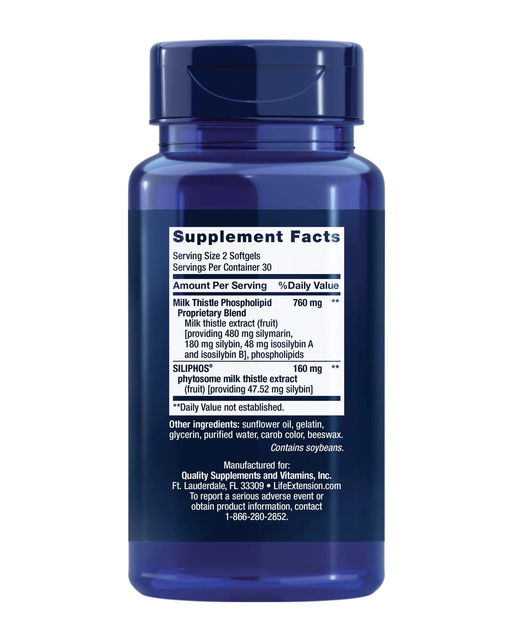 Life Extension Advanced Milk Thistle Softgels 60 Count (1.7 oz) | Bioavailable Silymarin & Silybin for Liver Health - view 2