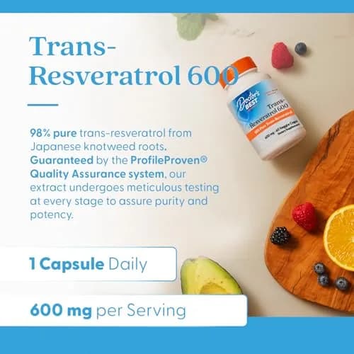 Doctor's Best Trans Resveratrol Supplement 600 mg Capsules | Antioxidant & Cell Protection thumbnail 2