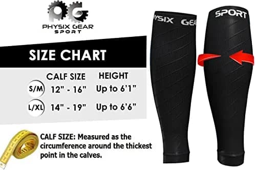 Physix Gear Calf Compression Sleeves - Shin Splint Support for Running, Enhanced Performance & Comfort for Men & Women (Black, L/XL) thumbnail 2