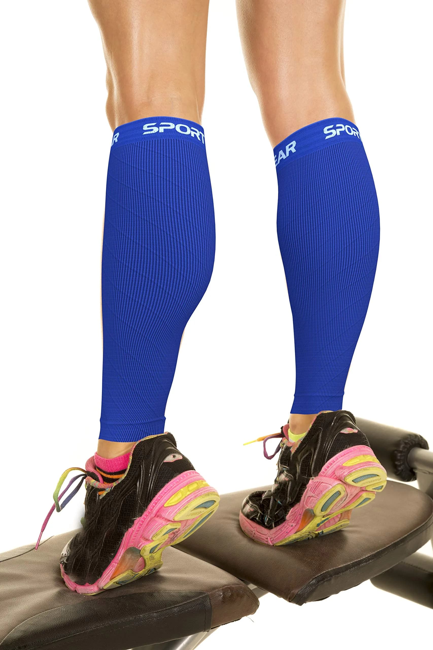 Physix Gear Sport Calf Compression Sleeve | Support for Shin Splints & Leg Cramps, All Blue (Large-X-Large) - main product image