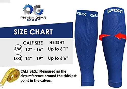 Physix Gear Sport Calf Compression Sleeve | Support for Shin Splints & Leg Cramps, All Blue (Large-X-Large) thumbnail 2