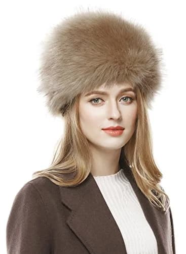 Lovful Winter Women Faux Fur Russian Cossack Style Hat Kahki | Warm, Stylish & Elastic Fit thumbnail 1