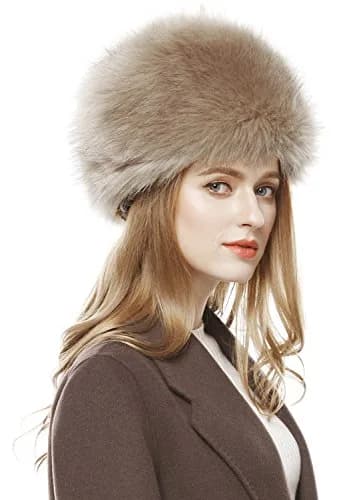 Lovful Winter Women Faux Fur Russian Cossack Style Hat Kahki | Warm, Stylish & Elastic Fit thumbnail 4