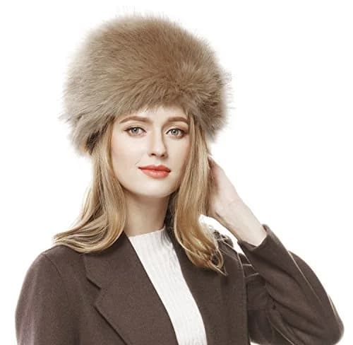 Lovful Winter Women Faux Fur Russian Cossack Style Hat Kahki | Warm, Stylish & Elastic Fit thumbnail 5