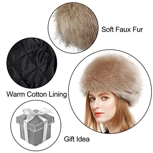 Lovful Winter Women Faux Fur Russian Cossack Style Hat Kahki | Warm, Stylish & Elastic Fit thumbnail 6