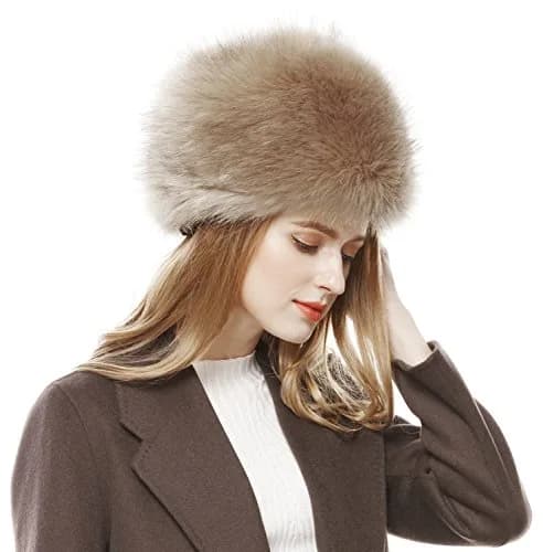 Lovful Winter Women Faux Fur Russian Cossack Style Hat Kahki | Warm, Stylish & Elastic Fit thumbnail 2