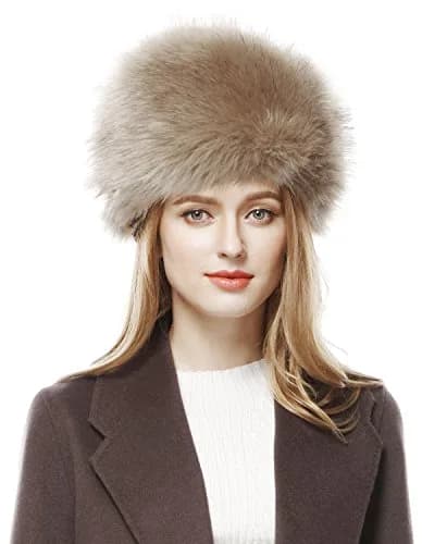 Lovful Winter Women Faux Fur Russian Cossack Style Hat Kahki | Warm, Stylish & Elastic Fit thumbnail 3