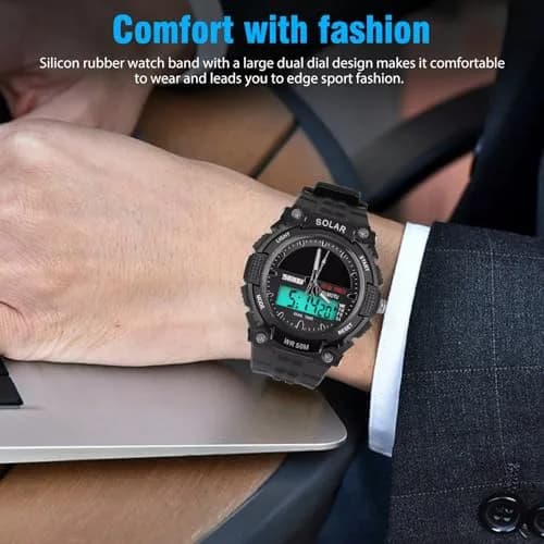MASTOP Solar Powered Analog-Digital Watch 50mm (1.97 inches) | Dual Time Zone, 50M Waterproof, LED Backlight thumbnail 6