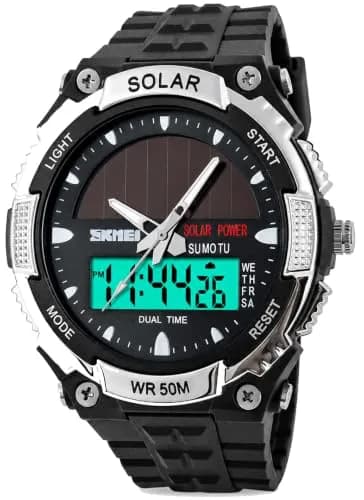 MASTOP Solar Powered Analog-Digital Watch 50mm (1.97 inches) | Dual Time Zone, 50M Waterproof, LED Backlight thumbnail 1