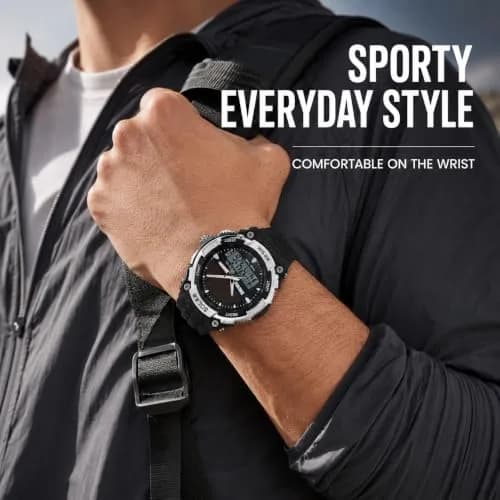 MASTOP Solar Powered Analog-Digital Watch 50mm (1.97 inches) | Dual Time Zone, 50M Waterproof, LED Backlight thumbnail 3