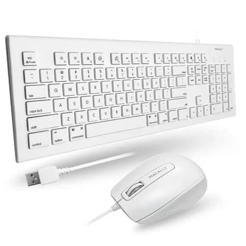 Macally 104 Key USB Wired Keyboard and Mouse Combo with Apple Shortcut Keys for Mac, iMac, MacBook, and Windows PC (White) | Quiet, Responsive, Apple-like Feel thumbnail 1