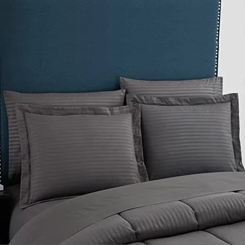 Sweet Home Collection Queen Comforter Set 8 Piece Bed in a Bag with Bed Skirt, Fitted Sheet, Flat Sheet, 2 Pillowcases, 2 Pillow Shams, Dobby Gray thumbnail 2