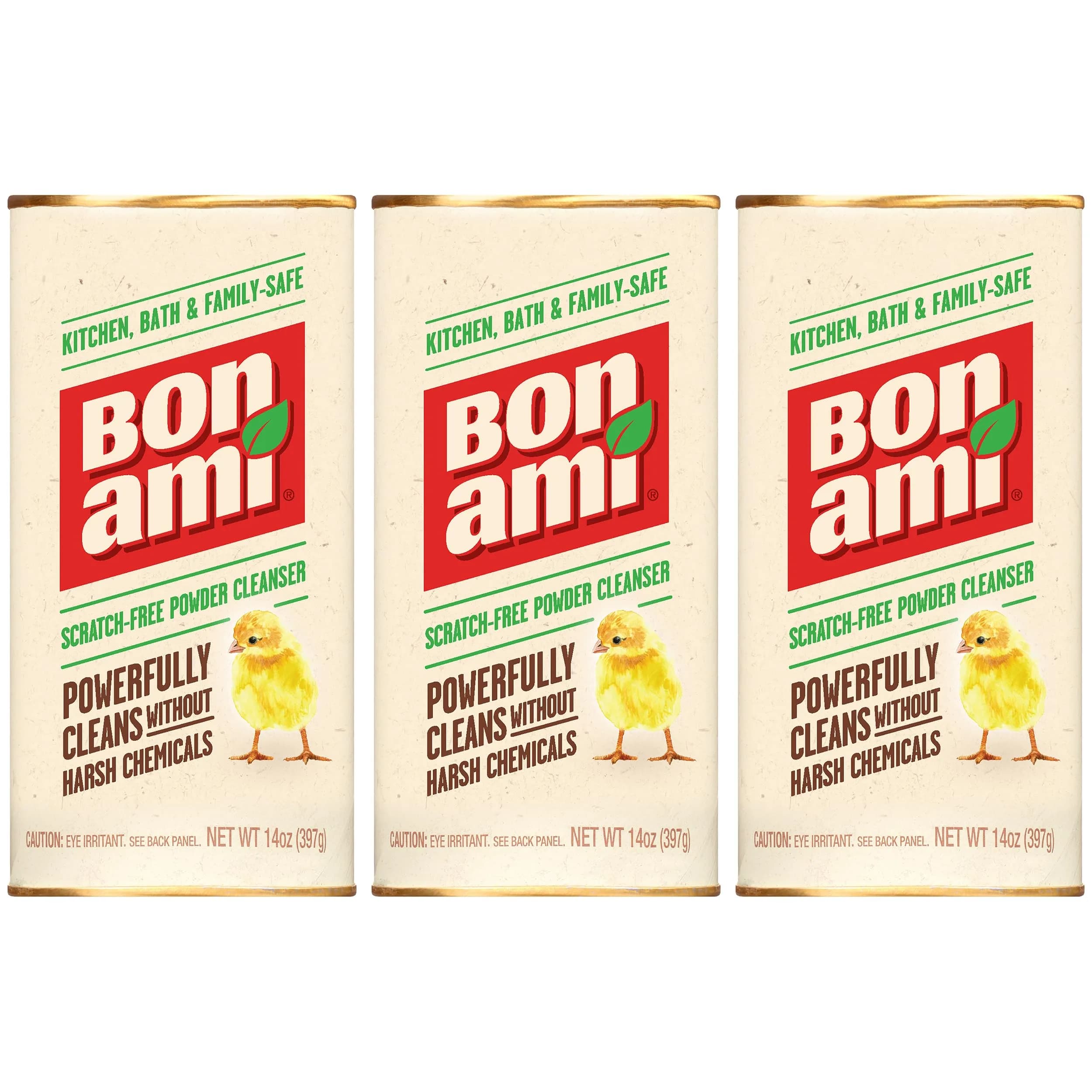 BON AMI Powder Cleanser for Kitchens & Bathrooms - All Types of Surfaces, Cleans Grime & Dirt, Polishes Surfaces, Absorbs Odors (4 Pack, 14oz / 397g) — 3-Pack
