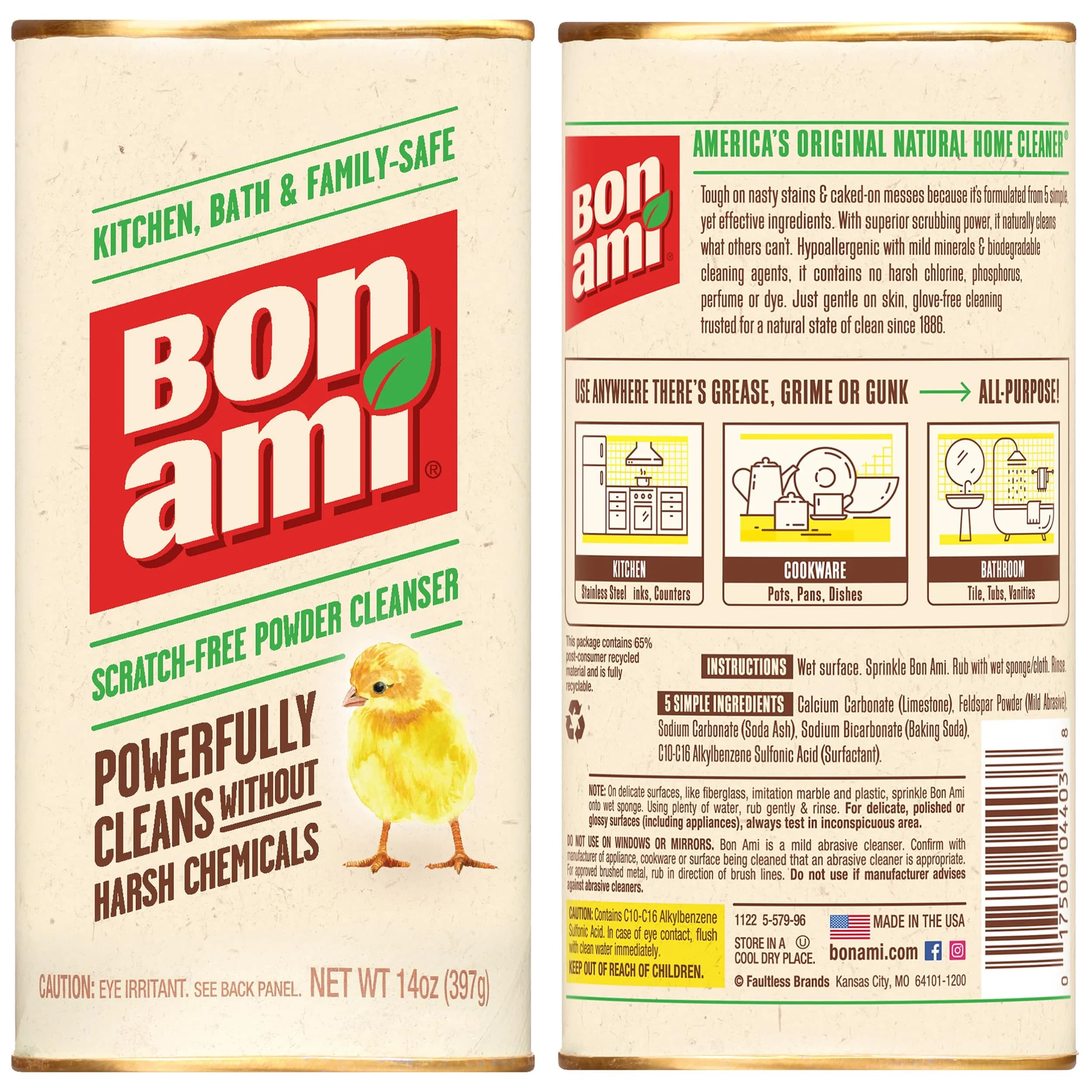 BON AMI Powder Cleanser for Kitchens & Bathrooms - All Surfaces, Cleans Grime & Dirt, Polishes, Absorbs Odors (3 Pack, 42 oz Total) - view 2