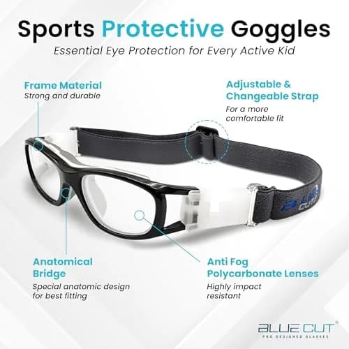 BLUE CUT Safety Basketball Goggles for Kids | Anti-Fog, Adjustable Strap, Durable Plastic Frame thumbnail 5