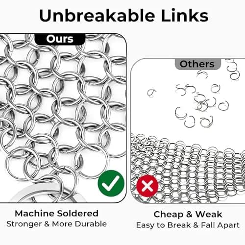Amagabeli Cast Iron Cleaner 20cm x 15cm (8"x6") | Premium Stainless Steel Chainmail Scrubber for Pans, Pots, Woks, Griddles thumbnail 4