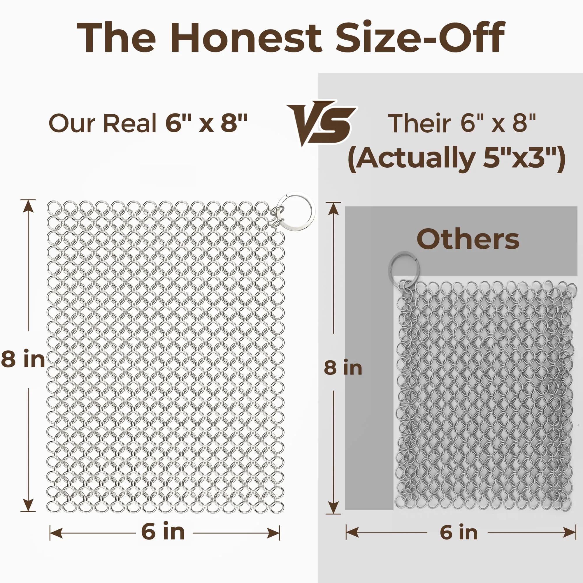 Amagabeli Cast Iron Cleaner 20cm x 15cm (8"x6") | Premium Stainless Steel Chainmail Scrubber for Pans, Pots, Woks, Griddles - view 5