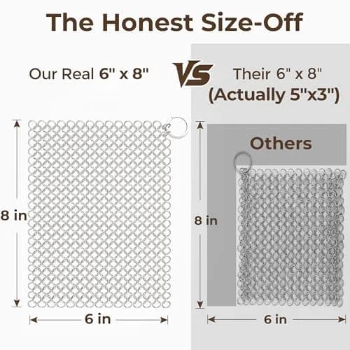 Amagabeli Cast Iron Cleaner 20cm x 15cm (8"x6") | Premium Stainless Steel Chainmail Scrubber for Pans, Pots, Woks, Griddles thumbnail 5