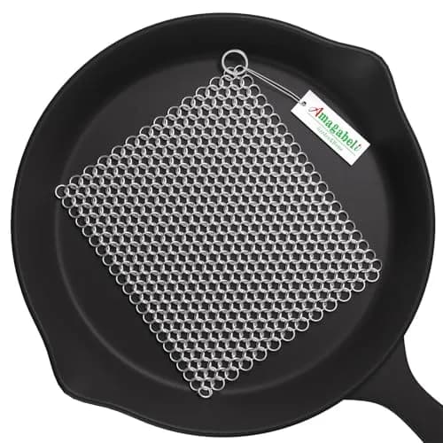 Amagabeli Cast Iron Cleaner 20cm x 15cm (8"x6") | Premium Stainless Steel Chainmail Scrubber for Pans, Pots, Woks, Griddles thumbnail 1