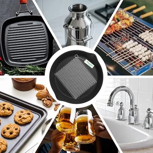 Amagabeli Cast Iron Cleaner 20cm x 15cm (8"x6") | Premium Stainless Steel Chainmail Scrubber for Pans, Pots, Woks, Griddles thumbnail 9