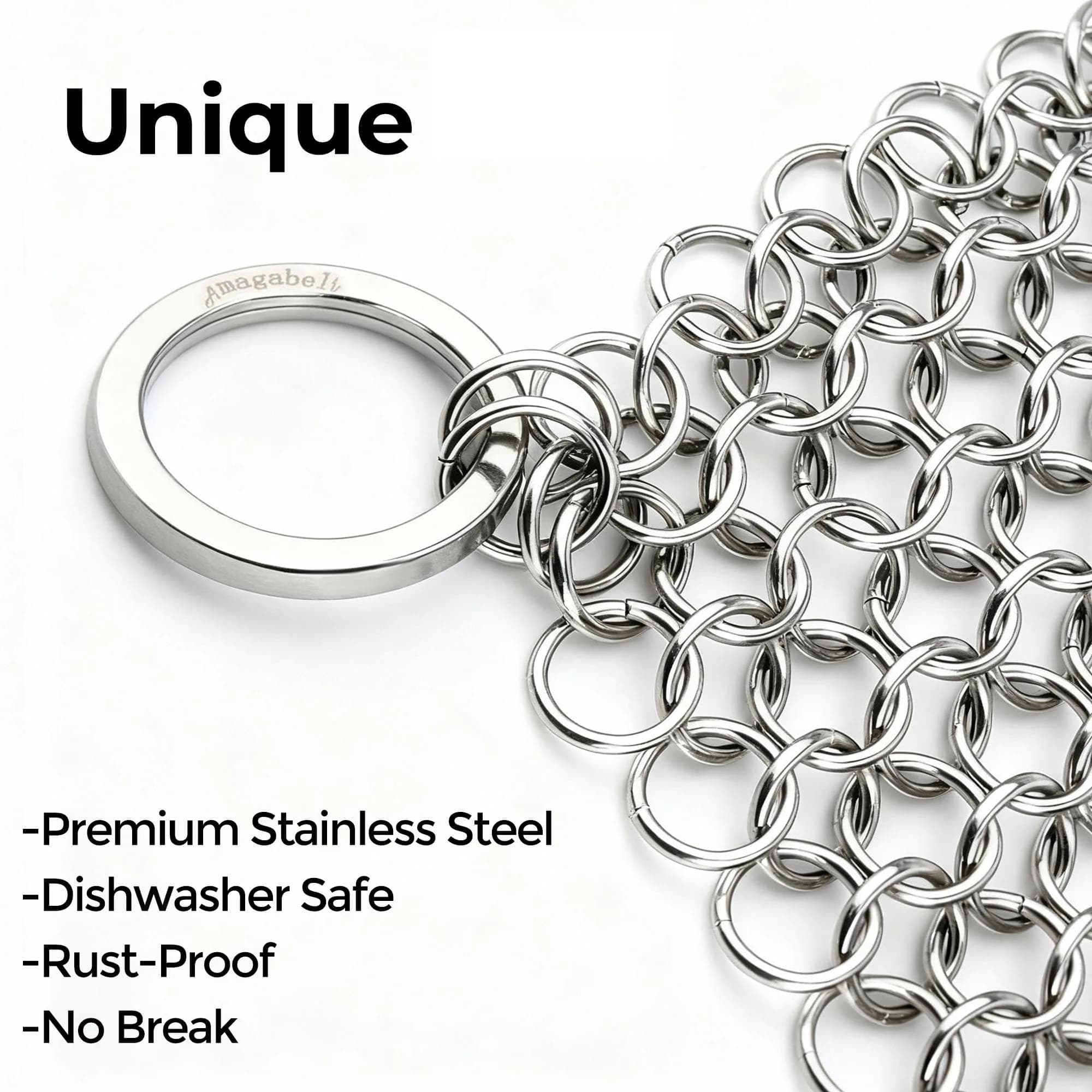 Amagabeli Cast Iron Cleaner 20cm x 15cm (8"x6") | Premium Stainless Steel Chainmail Scrubber for Pans, Pots, Woks, Griddles - view 2