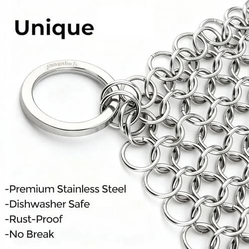 Amagabeli Cast Iron Cleaner 20cm x 15cm (8"x6") | Premium Stainless Steel Chainmail Scrubber for Pans, Pots, Woks, Griddles thumbnail 2