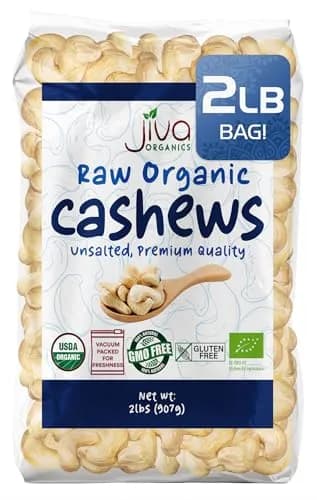 Jiva Organics Organic Raw Cashews 2 LB Bag | Gluten-Free, Vegan, Whole Nuts thumbnail 1