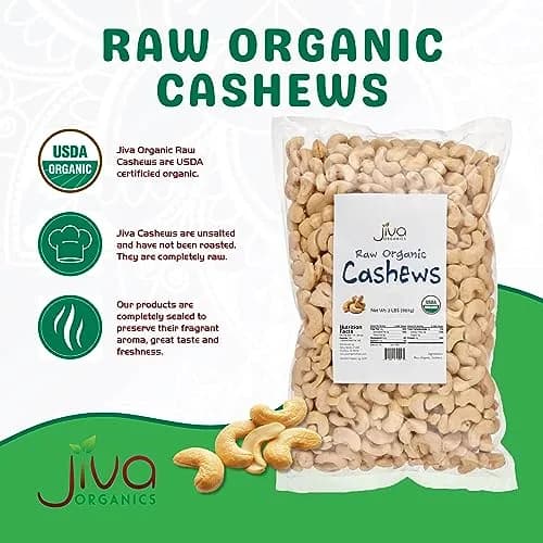 Jiva Organics Organic Raw Cashews 2 LB Bag | Gluten-Free, Vegan, Whole Nuts thumbnail 4