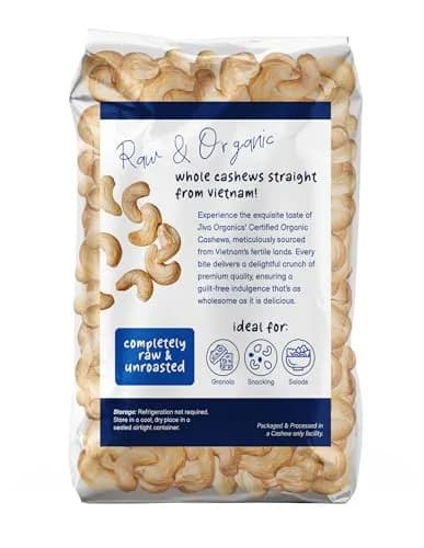 Jiva Organics Organic Raw Cashews 2 LB Bag | Gluten-Free, Vegan, Whole Nuts thumbnail 2