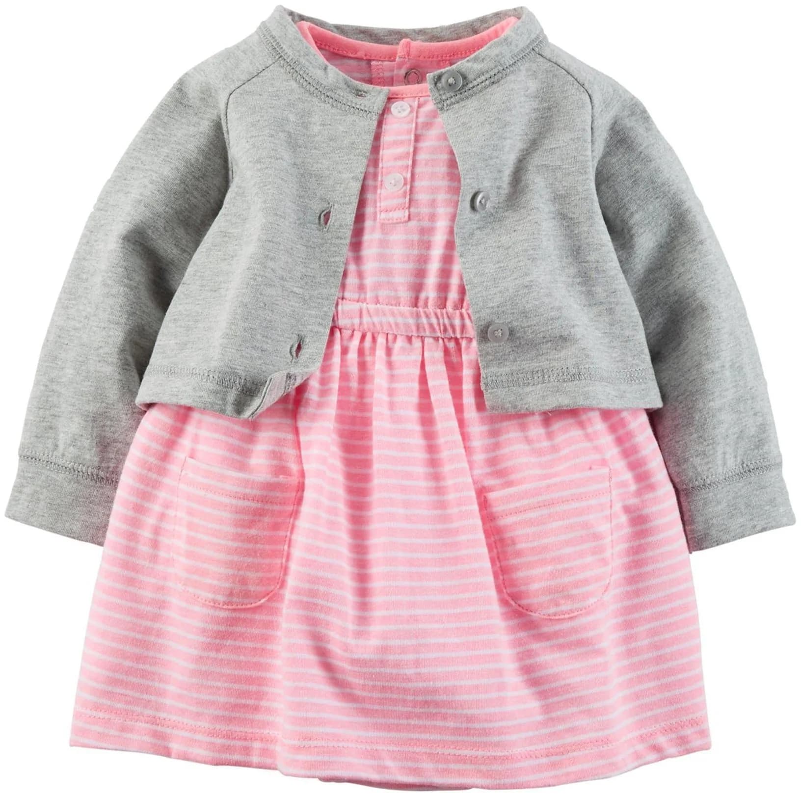 Carter's 2 Piece Dress Set, Tasha Pink, 12 Months | Soft Cotton Blend for Baby Girls - main product image