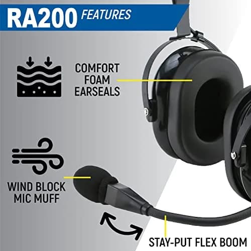 Rugged. Air RA200 Aviation Pilot Headset | 0.57 kg (1.2 lb) with Noise Canceling Microphone thumbnail 5