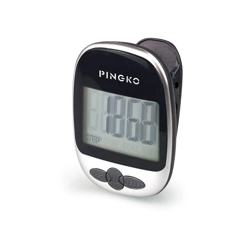 PINGKO Portable Pedometer Step Counter Tracker with Tri-Axis Sensor, Black | Tracks Steps, Distance, Calories — Black
