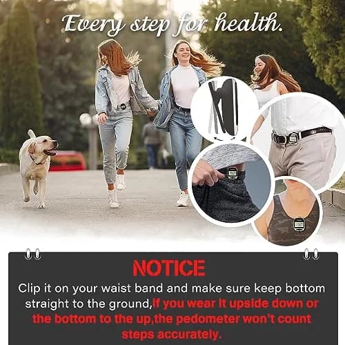 PINGKO Portable Pedometer Step Counter Tracker with Tri-Axis Sensor, Black | Tracks Steps, Distance, Calories thumbnail 5