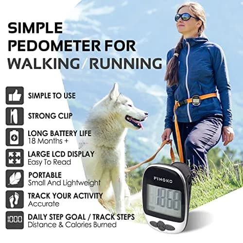 PINGKO Portable Pedometer Step Counter Tracker with Tri-Axis Sensor, Black | Tracks Steps, Distance, Calories thumbnail 2
