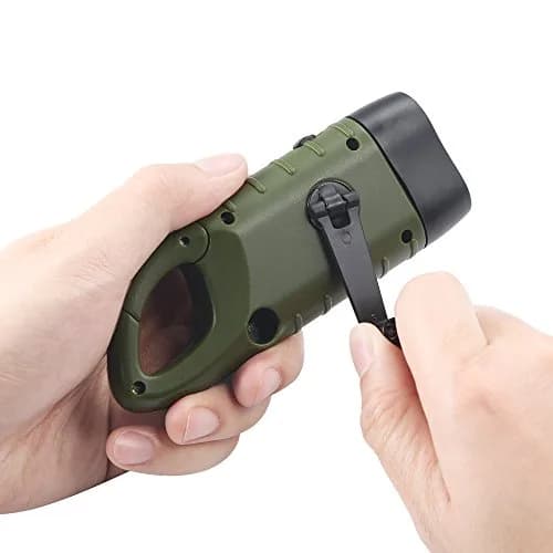 Simpeak Hand Crank Solar Flashlight Green | Emergency LED Dynamo Torch with Carabiner Clip thumbnail 4