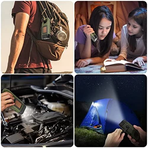 Simpeak Hand Crank Solar Flashlight Green | Emergency LED Dynamo Torch with Carabiner Clip thumbnail 7