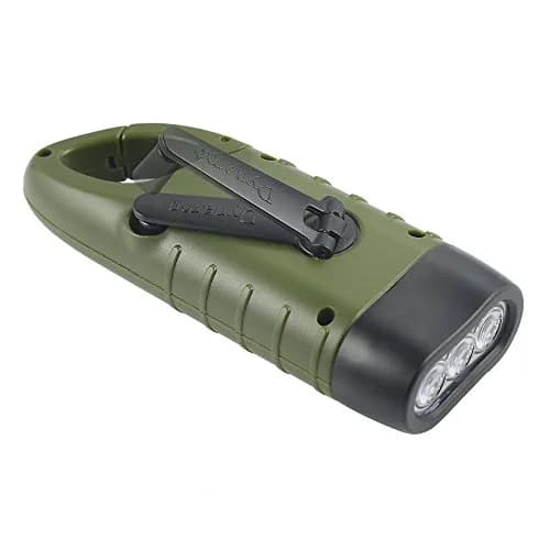 Simpeak Hand Crank Solar Flashlight Green | Emergency LED Dynamo Torch with Carabiner Clip thumbnail 2
