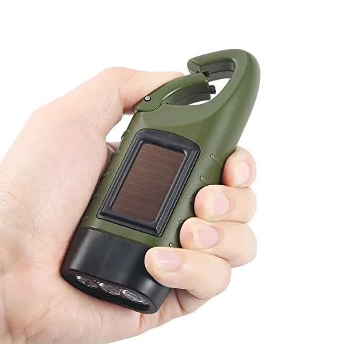Simpeak Hand Crank Solar Flashlight Green | Emergency LED Dynamo Torch with Carabiner Clip thumbnail 3