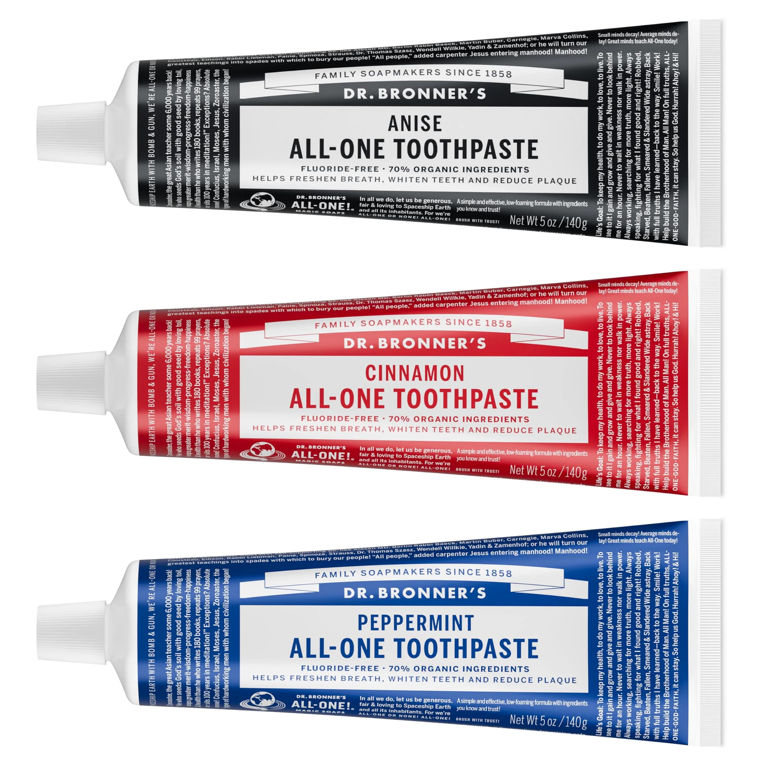 Dr. Bronner's All-One Toothpaste Variety Pack 15oz (5oz Each) | Fluoride-Free & Organic Formula for Sensitive Teeth - main product image