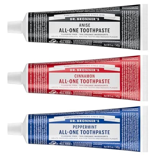 Dr. Bronner's All-One Toothpaste Variety Pack 15oz (5oz Each) | Fluoride-Free & Organic Formula for Sensitive Teeth thumbnail 1