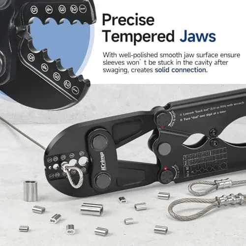 IWISS IWS-1608B Wire Rope Crimper 1/16" to 3/16" (2.35 kg) | Heavy Duty Steel Cable Swaging Tool thumbnail 8