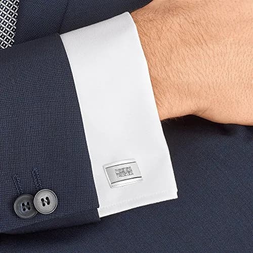 Mr.Van Rhodium-Plated Brass Cufflinks 0.70x0.48 Inch Rectangle with 8 Simulated Diamonds | Elegant Formal Accessory thumbnail 4