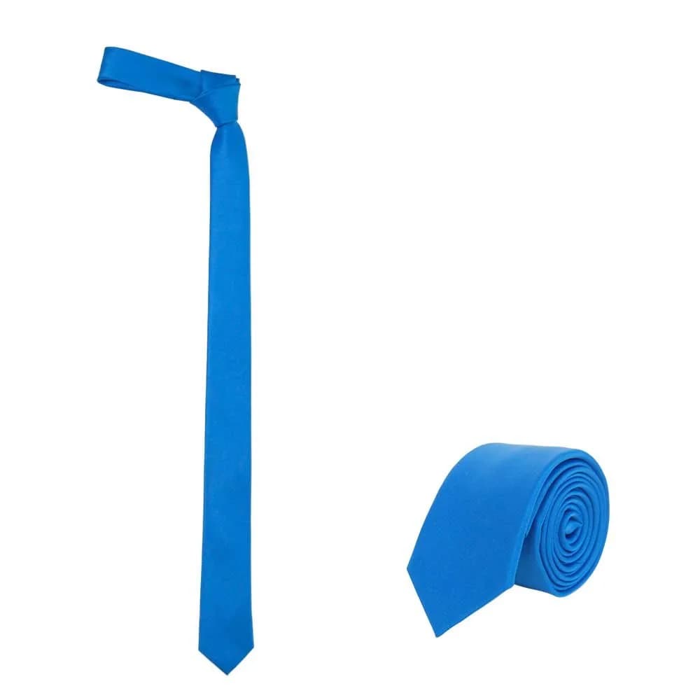 JNJSTELLA Skinny Tie 2" Solid Blue | Classic Slim Necktie for Men — Blue