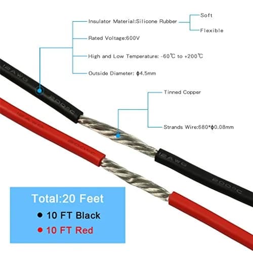 BNTECHGO 12 AWG Silicone Wire Red and Black 6.57 mm (20 ft Total) | High Temp 600V Flexible Stranded Copper thumbnail 3