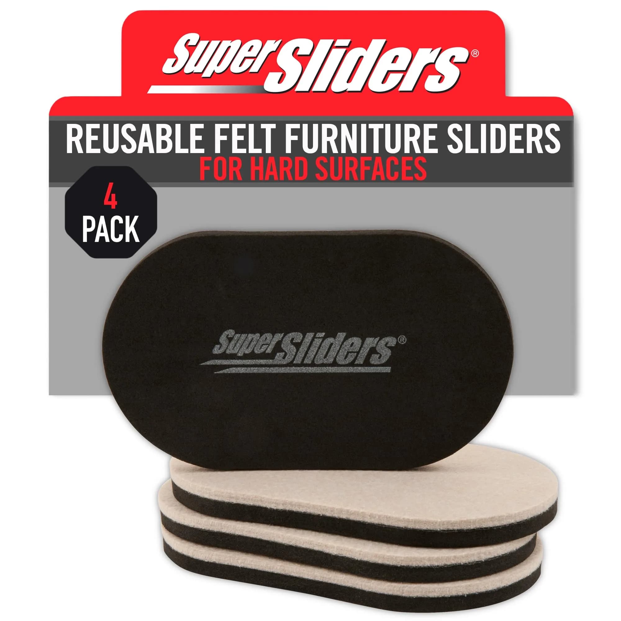 Super Sliders 3-1/2 x 6 Inch Oval Beige Felt Furniture Sliders for Hard Surfaces - Set of 4 - main product image