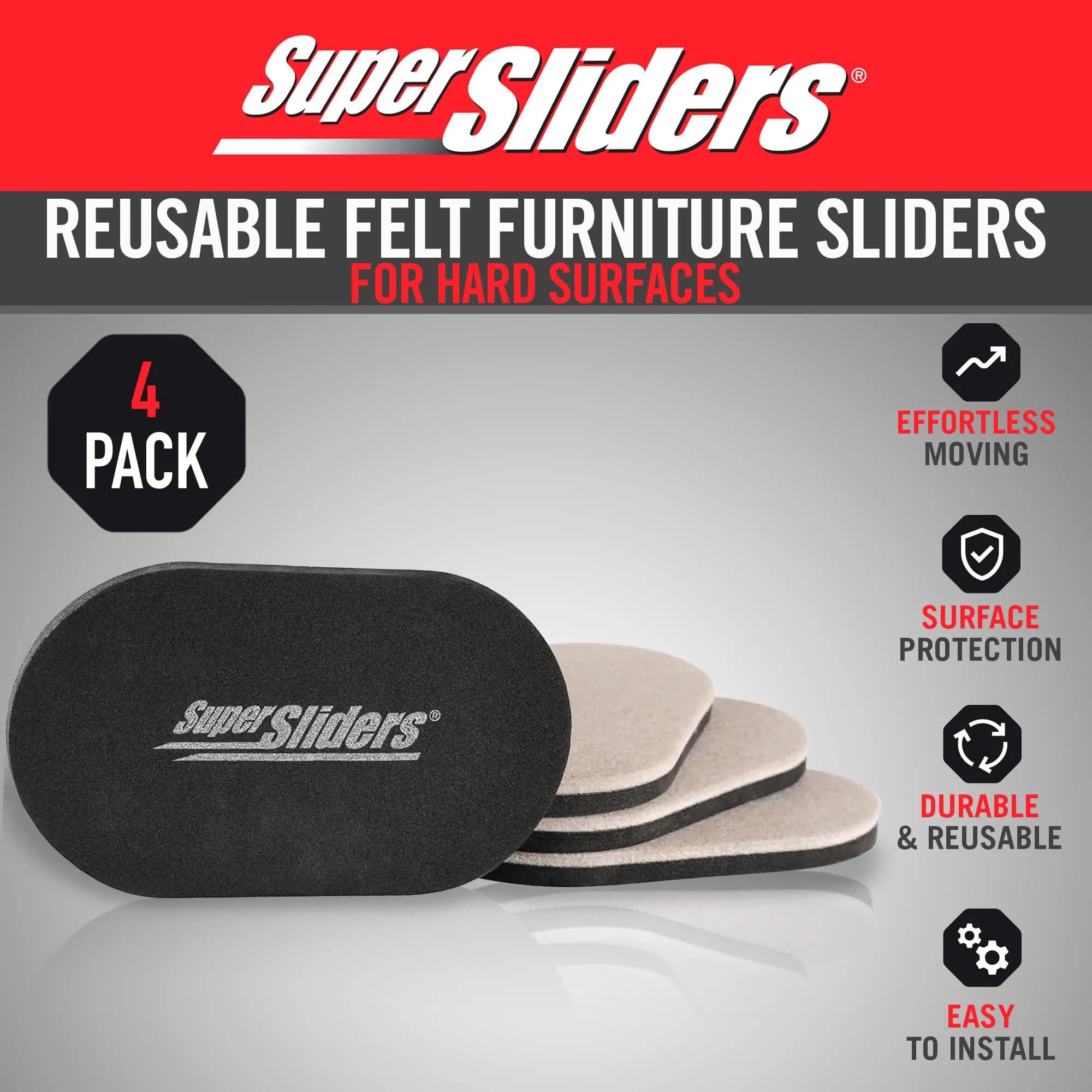 Super Sliders 3-1/2 x 6 Inch Oval Beige Felt Furniture Sliders for Hard Surfaces - Set of 4 - view 2