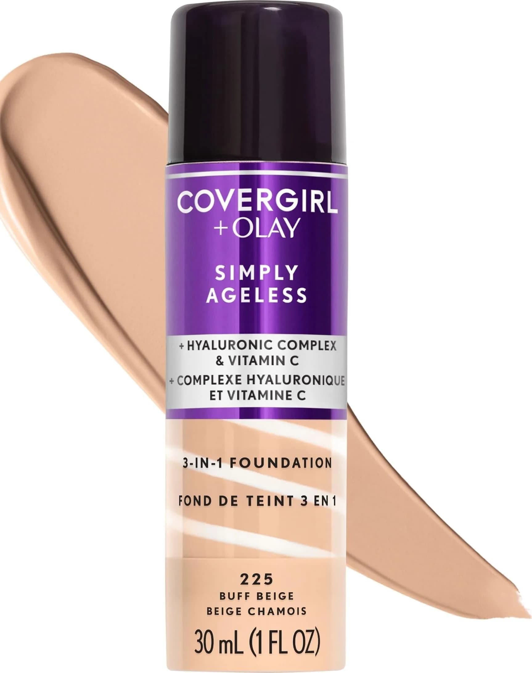 COVERGIRL Simply Ageless 3-in-1 Foundation - 225 Buff Beige 30 ml (1 Fl Oz) | Anti-Aging Formula with Hyaluronic Complex - main product image